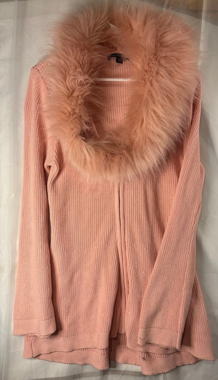 Boston Proper Pink Long Sleeve Faux Fur Sweater Size Medium